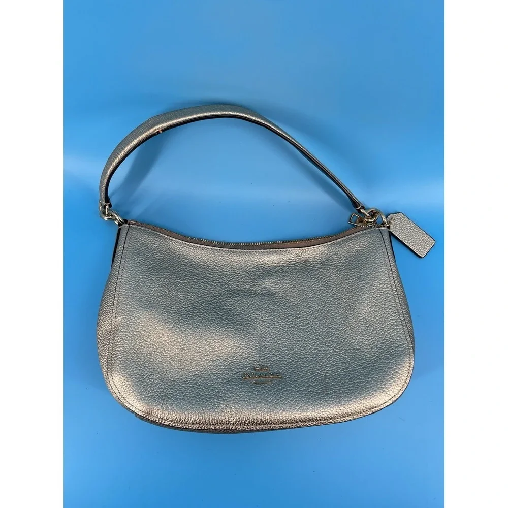 COACH Champagne Gold Metallic Leather Shoulder Bag Purse Handbag – Designer